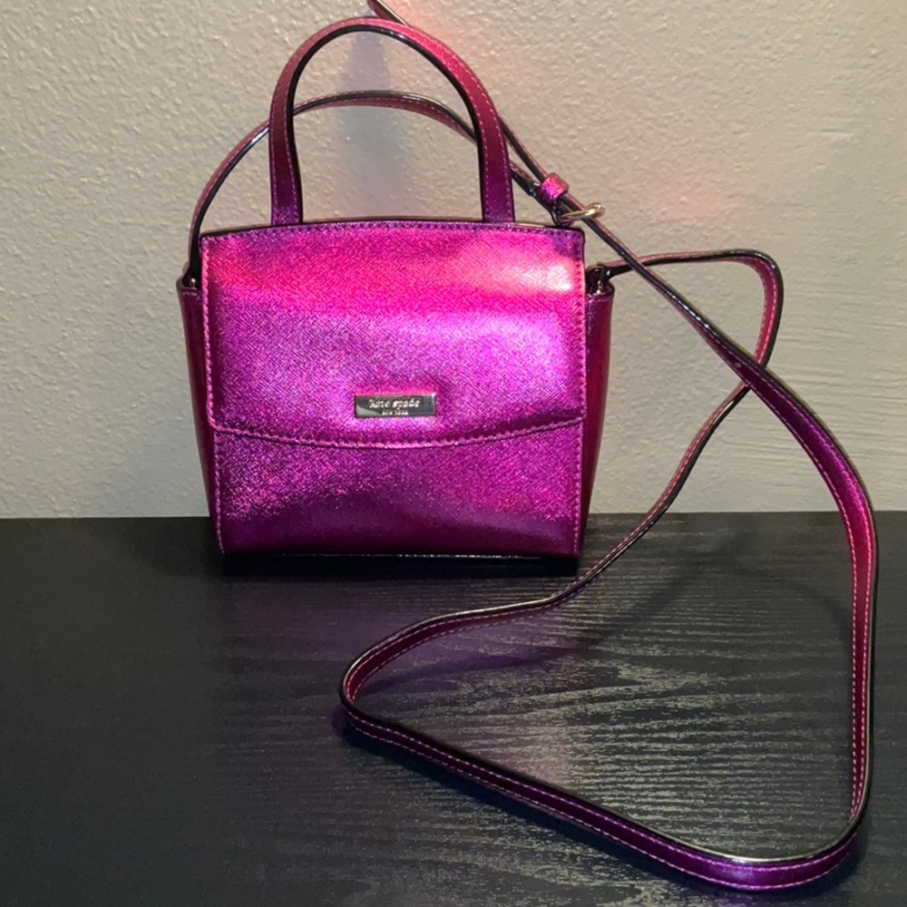 New Kate Spade Laurel Way metallic pink leather top handle crossbody bag
